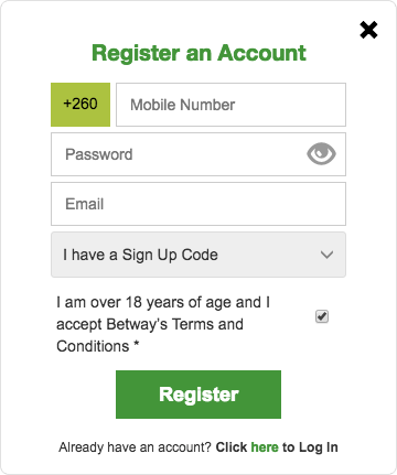 Betway registration form